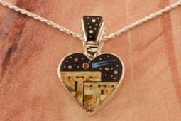 Calvin Begay Starry Night in the Pueblo Heart Pendant